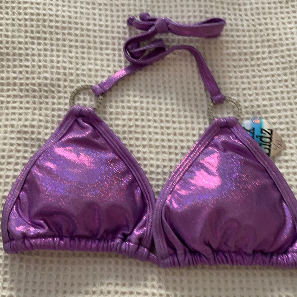 LUX LIDZ Lavender Metallic sz L bikini NWT bling